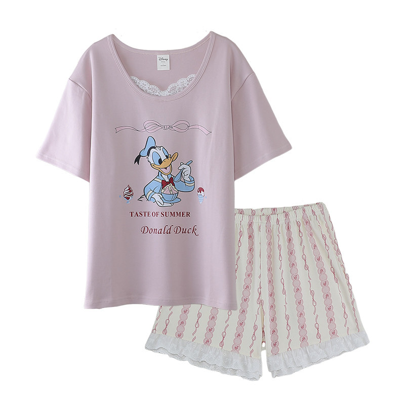 Disney/迪士尼夏季新款纯棉短袖短裤带胸垫卡通少女生家居服0337