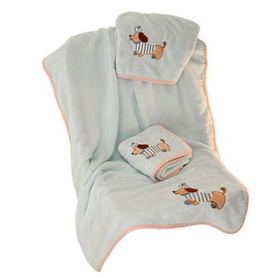 可爱小狗浴巾女款珊瑚绒吸水速干不掉毛家用洗澡干发帽毛巾三件套