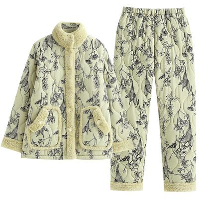 睡衣女士秋冬纯棉夹棉长袖家居服