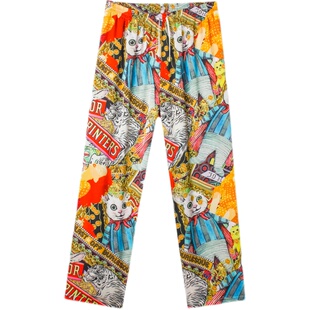 埃森费姆男士睡裤蒸汽波印花松紧腰长裤丝绸长裤休闲裤睡裤男夏季