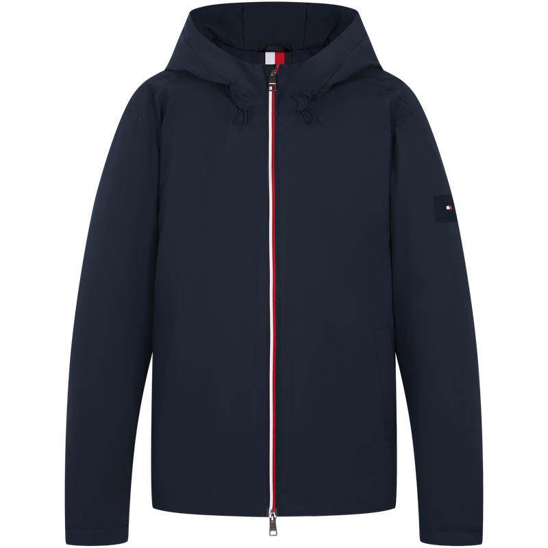 Tommy男装撞色门襟连帽棉服夹克