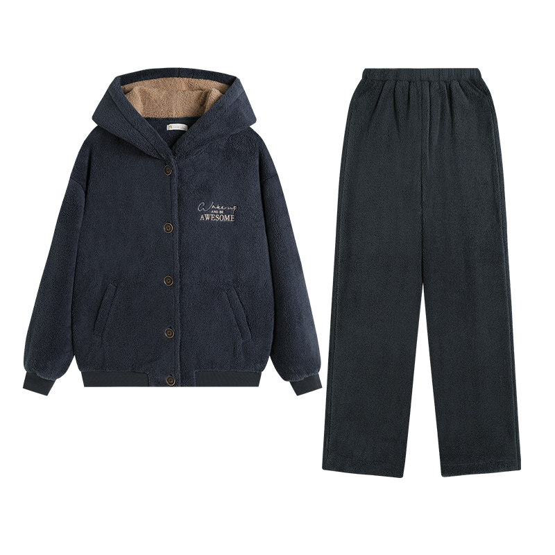 加厚珊瑚绒冬休闲外穿家居服套装