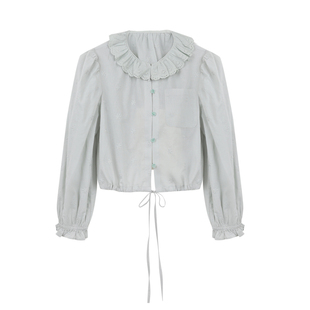 SourceWithU 秋日薄巧 2色100棉雏菊刺绣翻领衬衫半裙休闲裤套装