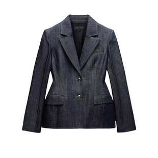 ZA外贸出口女装通勤新品高级感商务行政收腰牛仔西装外套2342223