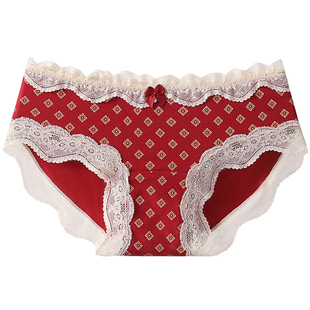 古今本命年红色内裤女士纯棉10a抗菌性感蕾丝少女新款无痕三角裤
