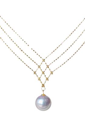 14k包金轻奢珍珠蕾丝锁骨链