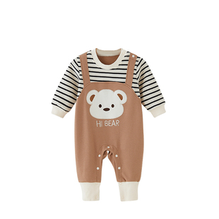 婴儿秋装卫衣连体衣薄款外套条纹卡通可爱洋气宝宝外出服儿童哈衣