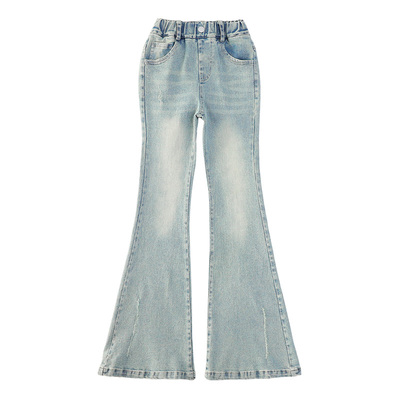 女童裤子秋冬2025新款微喇牛仔裤