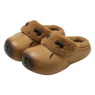 十一步萌趣棉拖鞋女冬季新款家居防水可外穿卡皮巴拉儿童棉拖女士