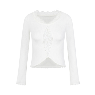 ASTRSK韩系辣妹蕾丝镂空花边长袖T恤女春季修身显瘦内搭针织上衣