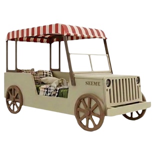 喜力美汽车床原木风儿童床男孩带护栏卧室中古风小户型原木男童房