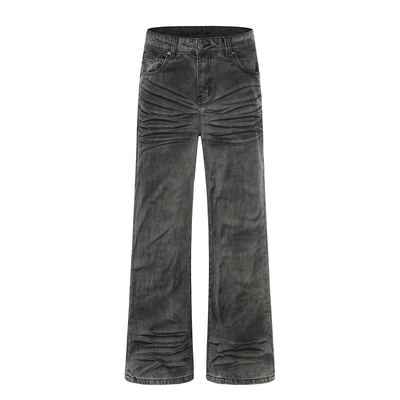 水洗猫须折痕宽松微喇牛仔裤男