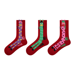 文艺复兴26年新年袜立马有钱红色喜庆过年袜子女堆堆袜红色中筒袜