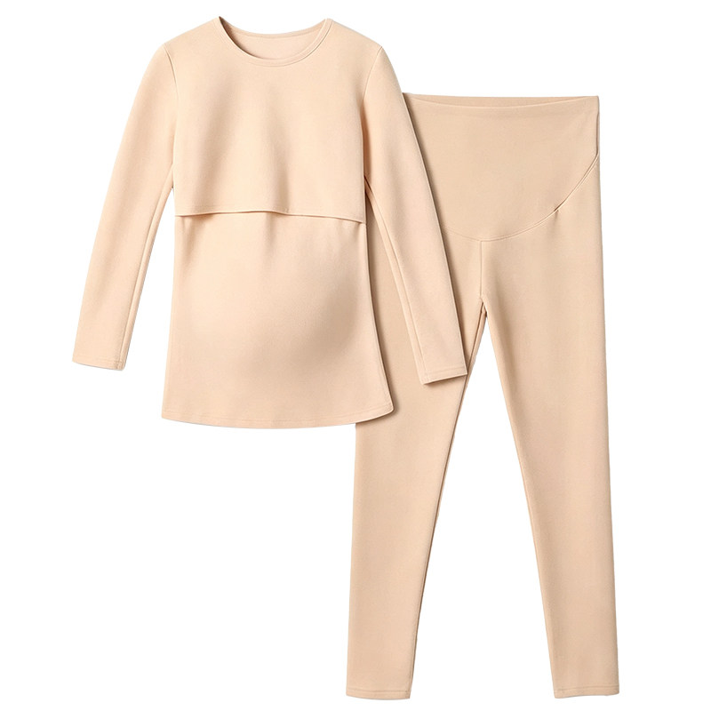 知小七孕妇保暖内衣加绒加厚套装新款哺乳月子服孕中晚期过冬内搭