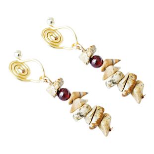 天然原石之美手工原创不对称设计感蚊香盘耳夹天然石头石榴石耳钉