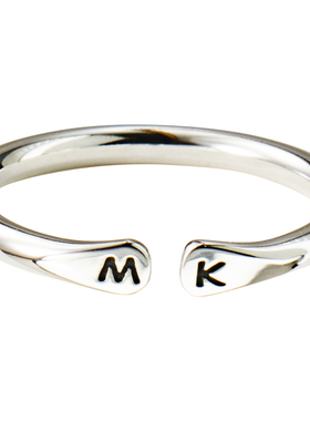 S925纯银刻字定制字母开口戒指女 质感ins风小众设计尾戒食指戒