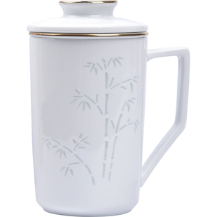 景德镇青花玲珑祭蓝色釉瓷龙凤对杯带盖过滤茶杯茶水分离陶瓷礼物