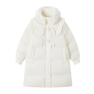 森马羽绒服女中长款毛领保暖三防冬季新款宽松牛角扣外套反季清仓