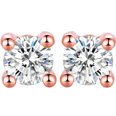 周六福钻石耳钉四爪单钻红18K女