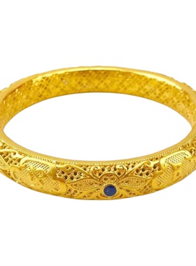 六字真言莲花手镯女仿真黄金镯子小众轻奢高级感结婚三金沙金饰品