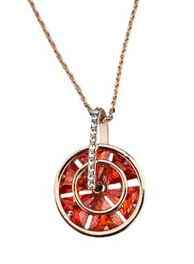 红色水晶镶钻金色圆环锁骨链