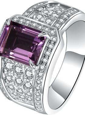 小众设计925纯银紫水晶戒指男
