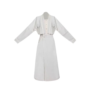 拟梦星晴国风原创洗水做旧白色牛仔汉元素日常汉服短外套小个子女