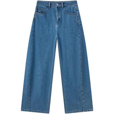 MOP显瘦垂感弯刀裤女汉麻牛仔裤