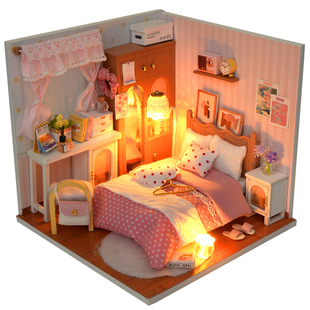 diy小屋手工制作房屋模型带灯光家具套装创意礼品儿童玩具