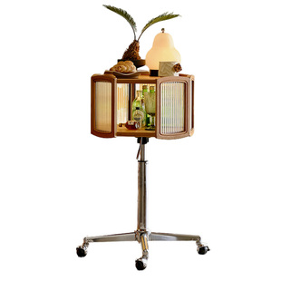 实木可移动沙发边几带轮可升降玻璃储物展示柜床头柜沙发侧边柜