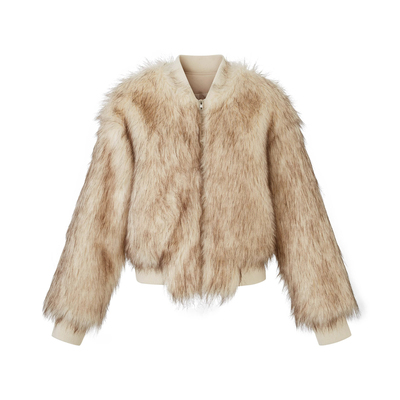 老钱风圆领皮草毛绒短外套