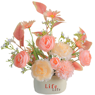 仿真牡丹球菊假花盆栽摆件仿生插花装饰客厅茶几餐桌玄关装饰花艺