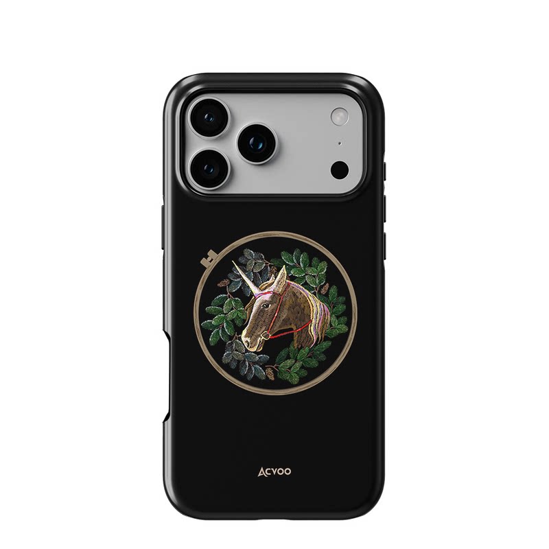 Acvoo独角兽花朵仿真刺绣纹理iPhone17Promax保护16适用于苹果15手机壳14防摔壳13不褪色12环保可水洗Air全包