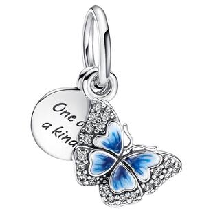 Pandora潘多拉蓝色蝴蝶与寄语牌二合一吊饰DIY串珠礼物
