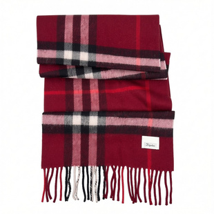 经典格子新款大不列颠红高品质格纹羊绒围巾红色女款围脖高档礼物