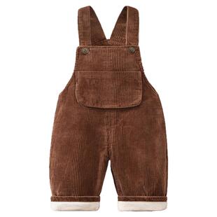 2025冬季新款男宝加绒背带裤婴儿灯芯绒裤子男童衣服加厚冬装背带