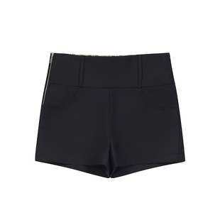 DOSORDONTS 2025年春夏新品黑色格纹撞色可翻折腰头设计超短裤女