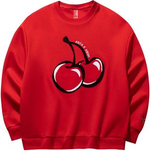 安踏×kirsh联名丨樱桃休闲套头卫衣女冬季百搭宽松圆领运动上衣