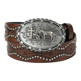 十字架个性铆钉裤带西部牛仔腰带复古棕色皮带男女款时尚装饰腰带