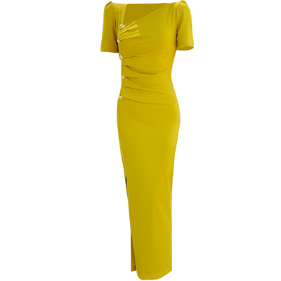 欧美一步裙纯色开叉新品连衣裙