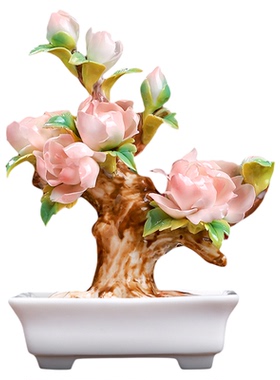 非遗陶瓷手工牡丹盆栽博古架摆件