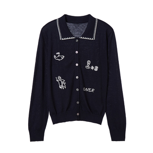 VIEA.ING薇迎商场同款蓝色针织开衫女2026春季新款毛衣新年上衣