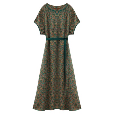 萧娘【青出于蓝】绞罗红云纱连衣裙新中式短袖女裙气质长裙夏5294