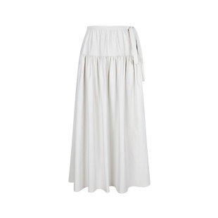 LESS春夏长款半身裙女纯色高腰气质宽松A字休闲微褶腰裙2P3D12160