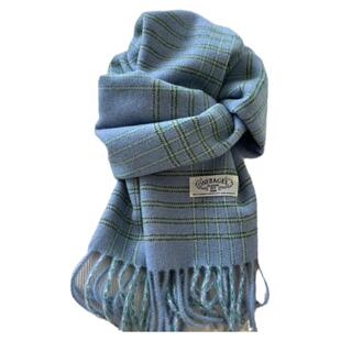 韩系chic蓝色格子羊毛围巾100％wool保暖软糯ins时髦围脖女冬季