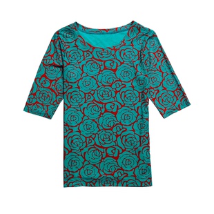 印花中袖女T恤夏2026新款独特超好看小衫单穿打底衫网纱上衣