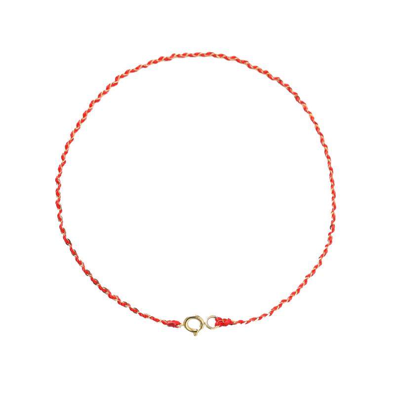 正品巨细18k纯金超闪黄金红绳脚链手链女编织原创本命年简约定制