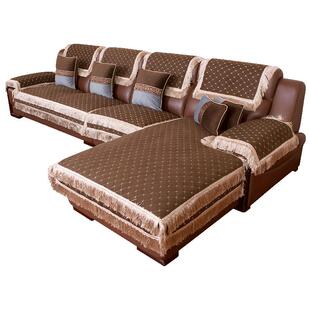 冬季真皮沙发防滑坐垫加厚欧式通用布艺四季通用沙雪尼尔发套定制