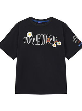 wigglewiggle26年夏季笑脸花时尚字母情侣圆领运动短袖T恤