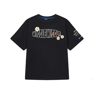 wigglewiggle26年夏季笑脸花时尚字母情侣圆领运动短袖T恤